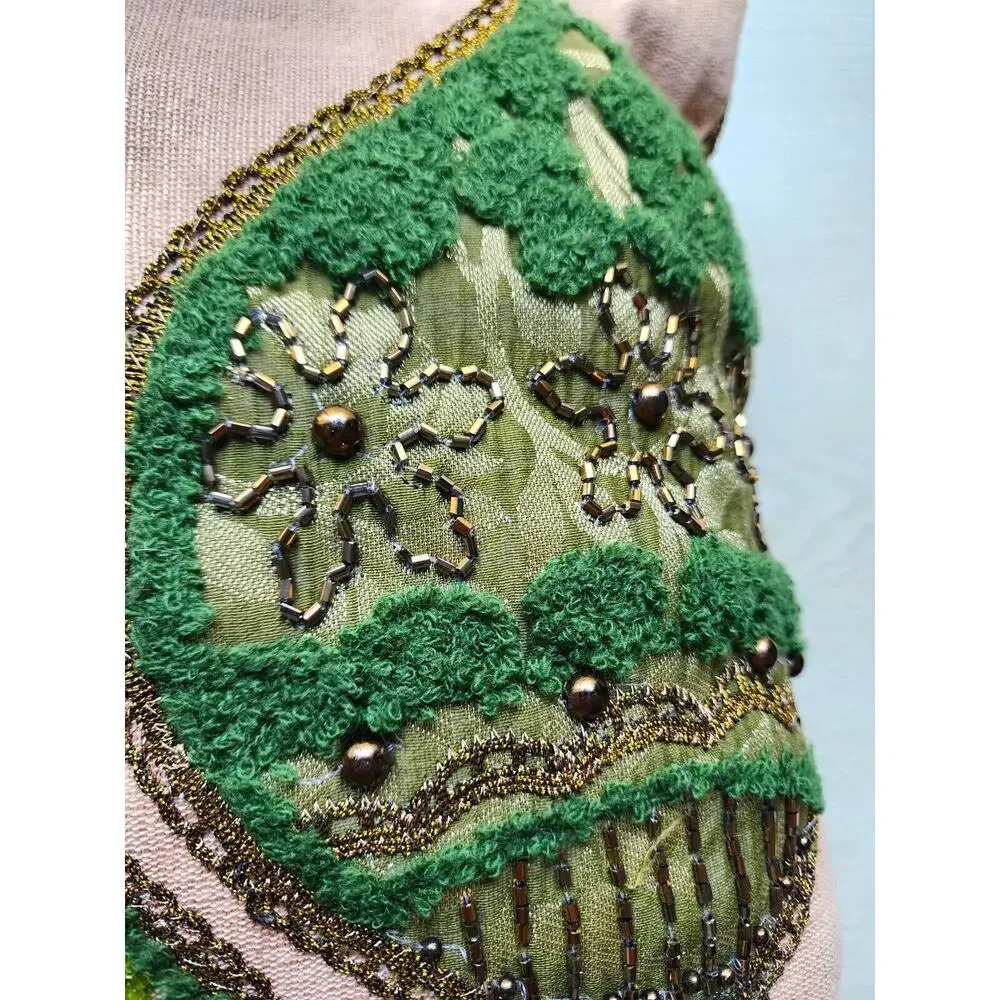 Pier 1 Beaded Embroidered Throw Pillow 16x12 Green Floral Accent Decor